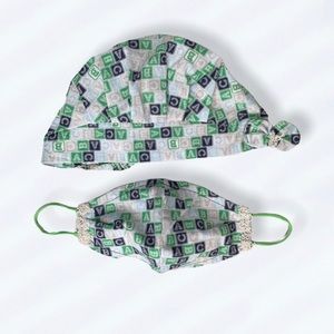 Women's cotton hat combined with Face masks Green